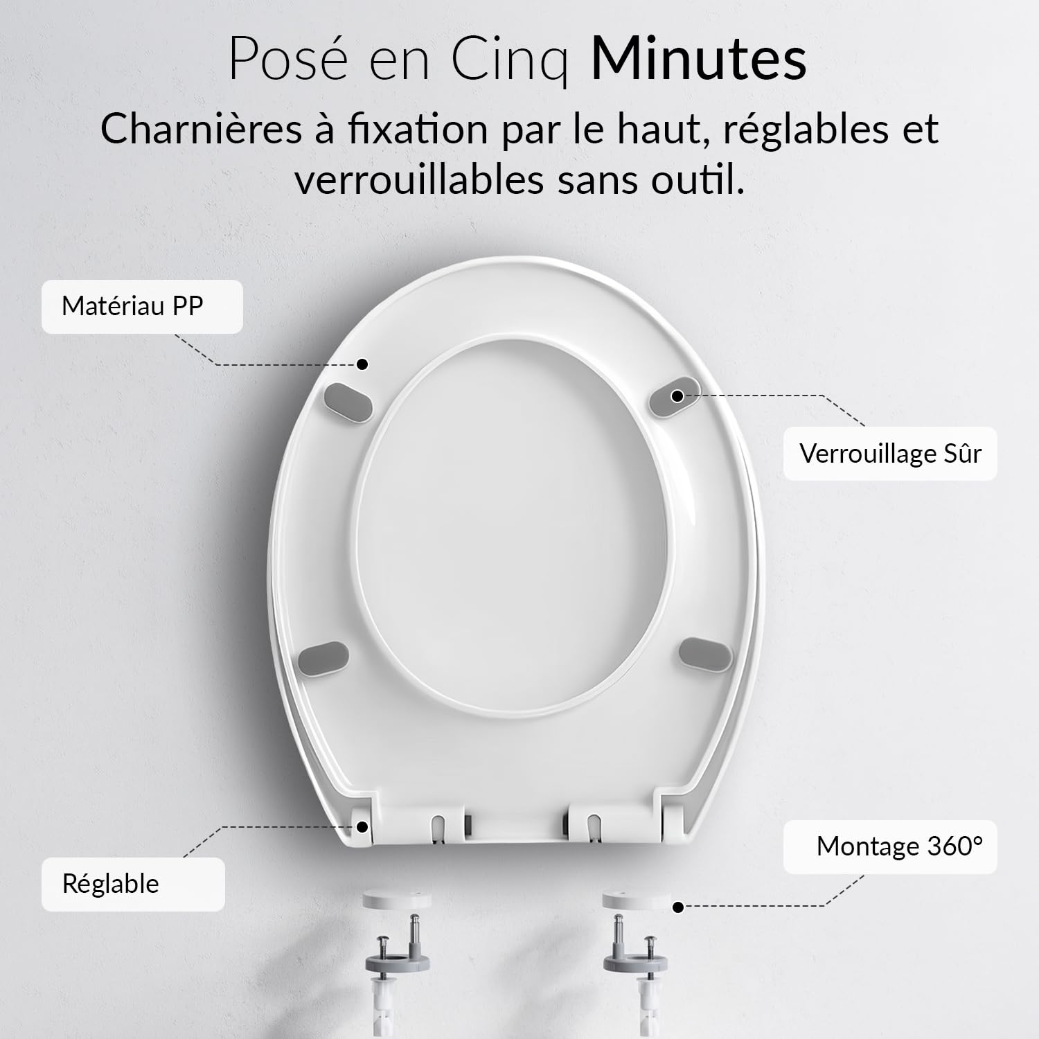 Abattant WC Rond à Fermeture Douce – Blanc – Siège de Toilette avec Fixations Incluses – Facile à Installer – Design Universel – Confort et Hygiène – Pour Salle de Bain Moderne