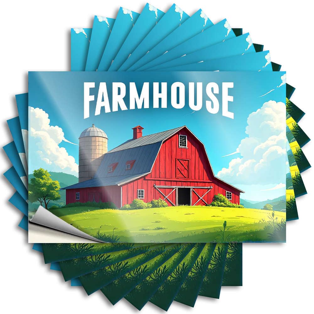 Decals Spring Desk Decor for Men Waterproof - A Vibrant Red Barn with Farmhouse Written Above It. Garage Self Adhesive Decal for Summer Use(8X12CM)