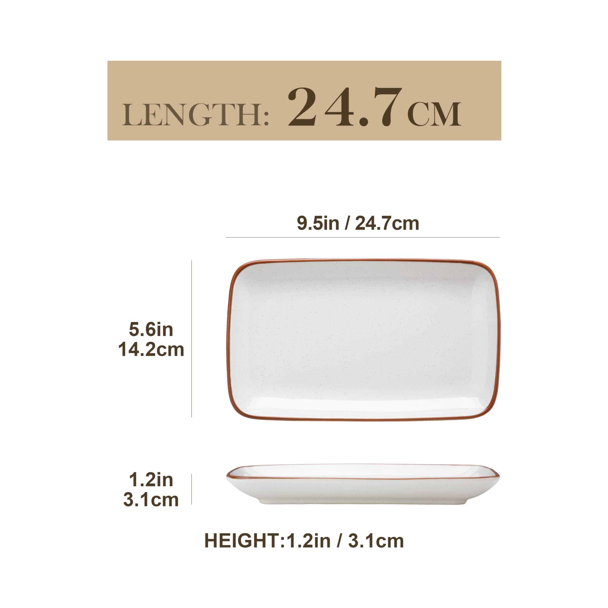 MALACASA Set di 6 piatti da portata rettangolari in porcellana da 24,1 cm, piatti da sushi, piatti per servire alimenti, dessert, lavastoviglie e microonde, serie Tara