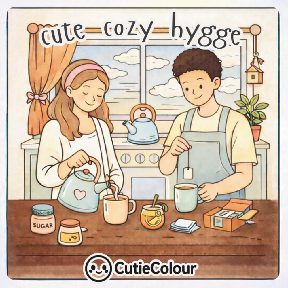 Cute Cozy Hygge: 65 Image Coloring Book for Teens and Adults Filled with Peaceful, Everyday Hygge Scenes