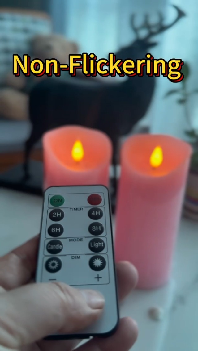 Image of Adoria Large Pink Flameless Candles Pack of 2, 7 inch Height | Pink Pillar candles set 2 Rose Scented, Home Decor, Camping, Loving