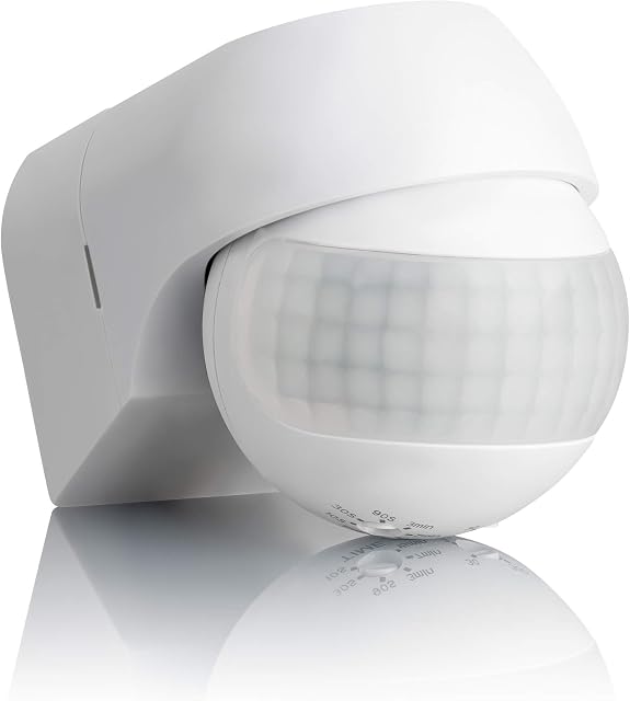 SEBSON PIR Sensor Outdoor IP44, Wall Mounted, Infrared Motion Sensor, LED suitable, Range max. 12m/180°, swivelling, max. 800/400W, white