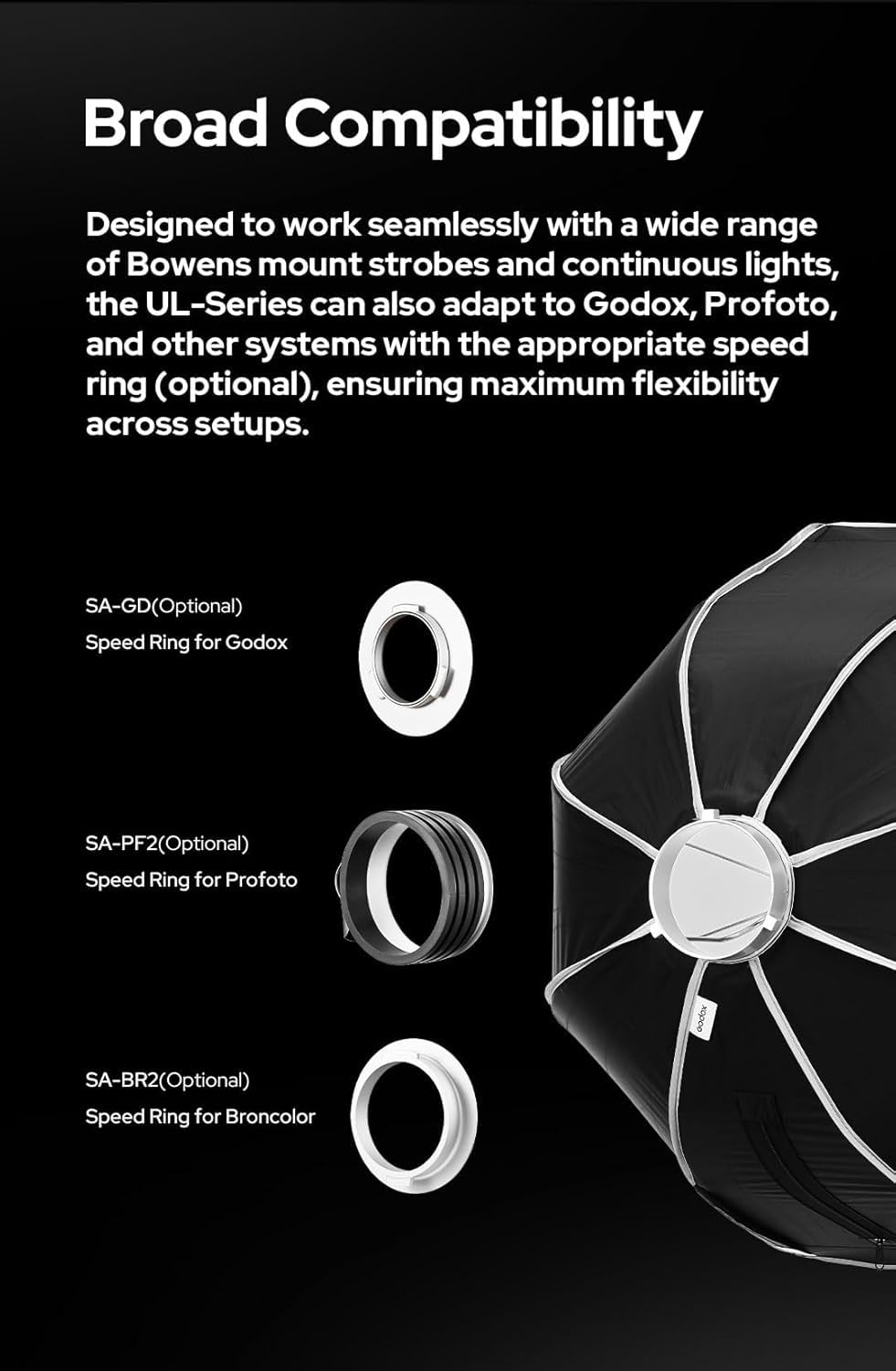 Godox Softbox Godox 30 x 120 cm, ombrello Softbox a sgancio rapido, supporto Bowens con diffusori frontali e interni rimovibili/impugnatura/piastra diffusore per fotografia, live streaming, posizione
