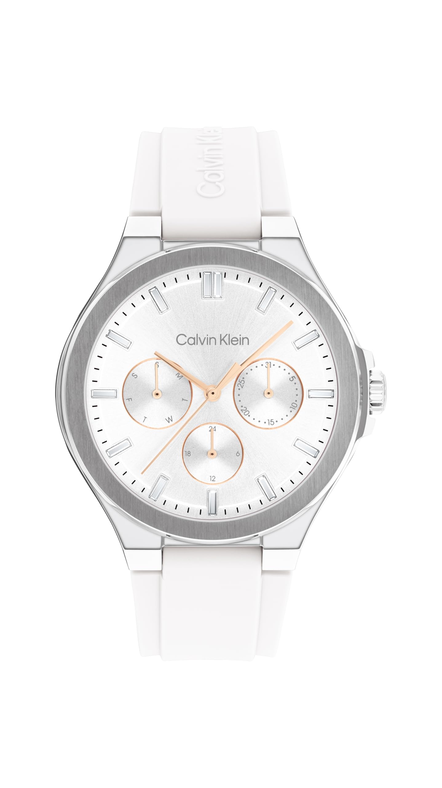 Calvin Klein Analogue Multifunction Quartz Watch for Women Vibrancy Collection with White Silicone Bracelet - 25100106