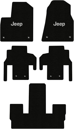Lloyd Mats Alfombrillas alfombradas resistentes para WagoneerGrand Wagoneer 2022-en negro, logotipo plateado de Jeep (5 unidades, cubos de 2 fila,