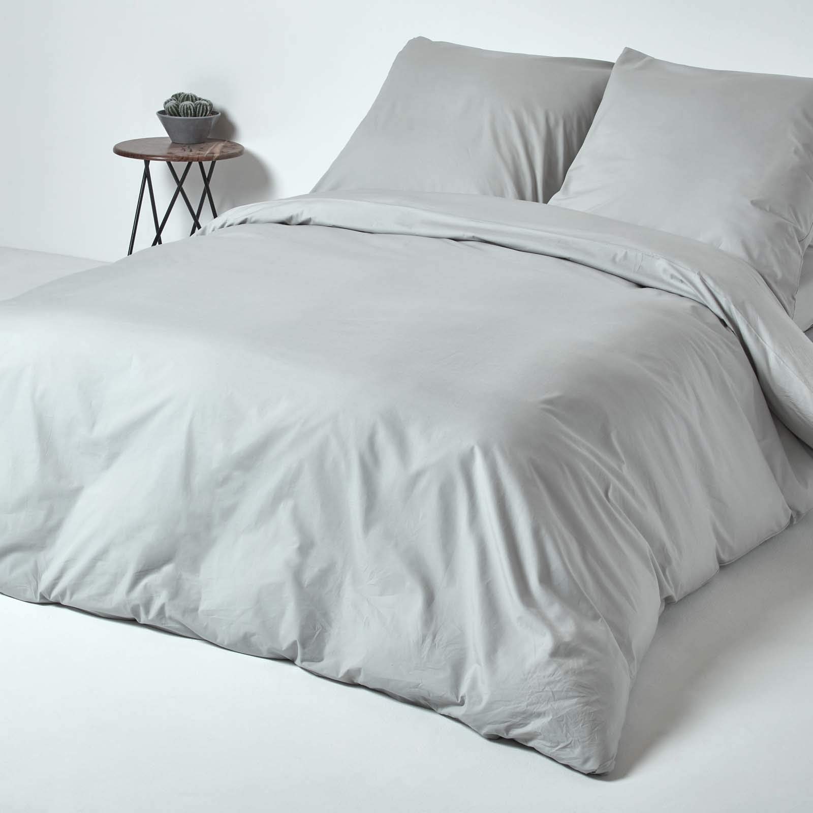 Homescapes 2 Pezzi Biancheria da Letto 155 x 200 cm Argento Grigio 100% Cotone Egiziano 200 Fili