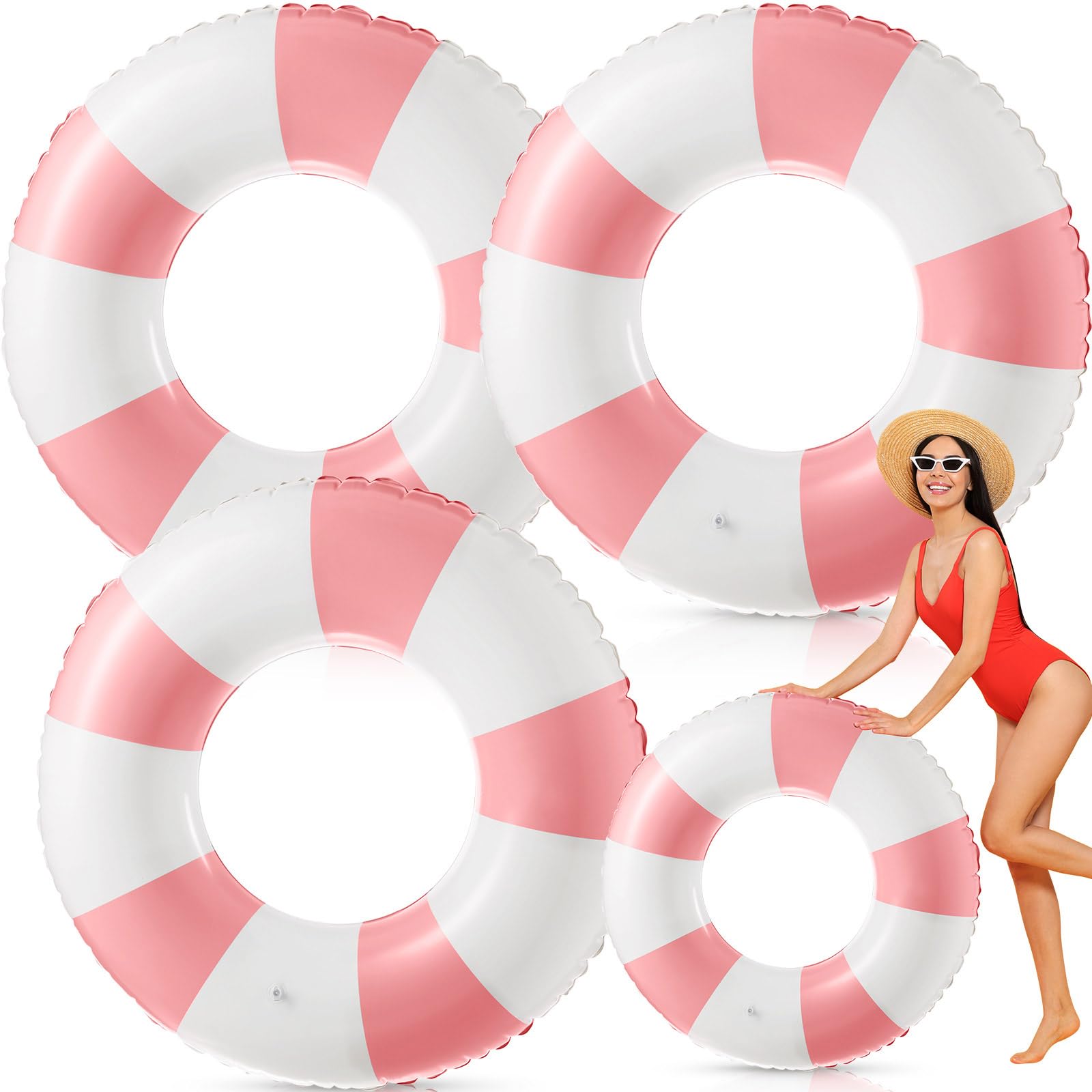 Arrowbash Jumbo Inflatable Pool Float 47.24 Inch Floaties Tubes Classic Striped Pool Rings for Adult Inflatable Inner Tube for Swimming Beach