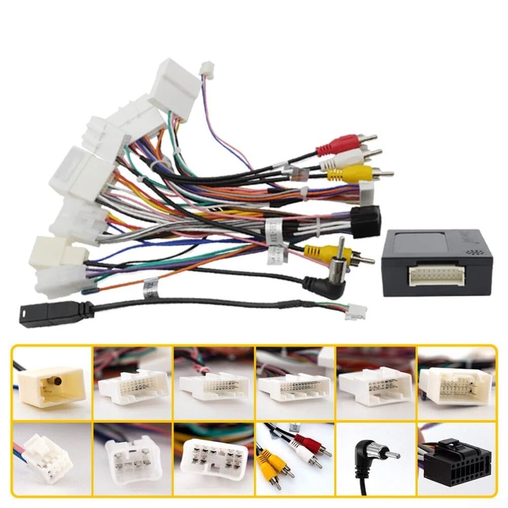 Arnés de cableado de navegación para Toyota All Series con caja de protocolo Canbus y adaptador de línea trasera, soporta integración de pantalla grande, cobre puro y plástico C