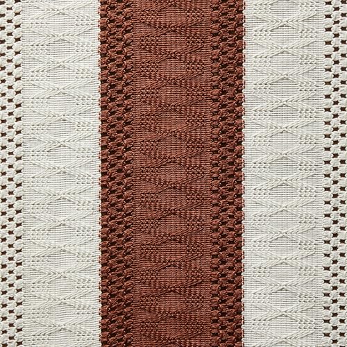 Image of ZeeMart Macrame Style Bicolor Stitching Table Runner, 14 x 72 Inch Terracota /Ivory, Boho Rust Table Runners 72 Inches Long, Farmhouse Woven Home Decor