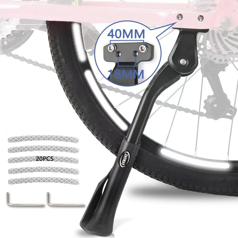 ANWONE Bicycle Stand 24-29 Inch, Height Adjustable Heavy Duty Kickstand, 4 Holes for 40mm or 18mm Hole Spacing Bicycle Stand, Stable Side Stand for MTB, E-Bike, City Bike, Black