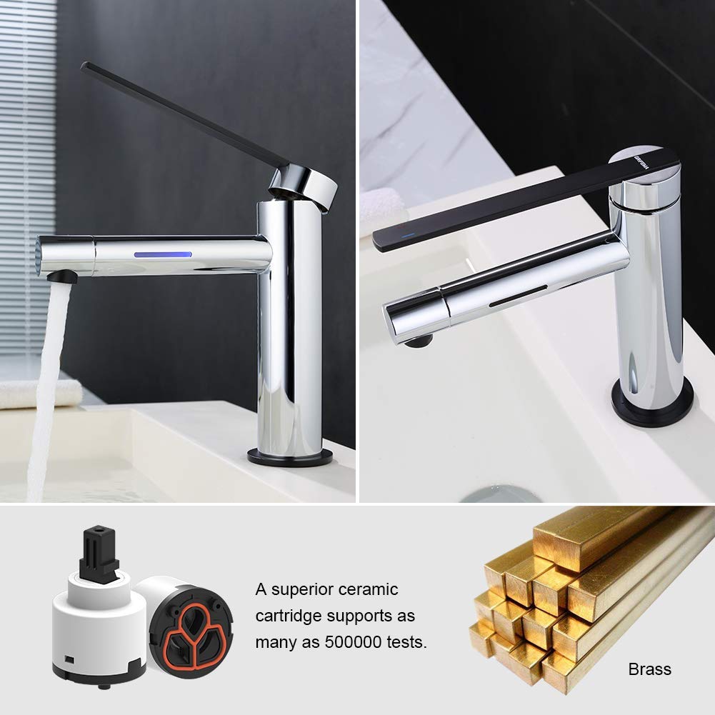 GRIFEMA Dover-G11002B, LED Bathroom Basin Mixer Tap with 2 Colors Changing, Chrome, Silver - Image 4