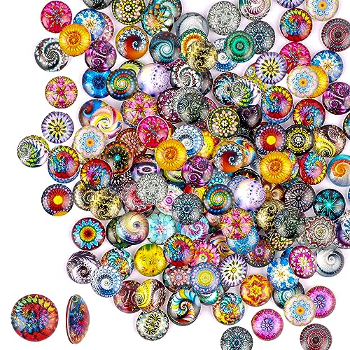 120 Stück Gemischte Farbe Glassteine 12mm Muggelsteine Bunt Runde Mosaik Kuppel Glas Cabochons Glassteine Deko für die Herstellung Anhänger Schmuckherstellung und Manschettenknöpfe