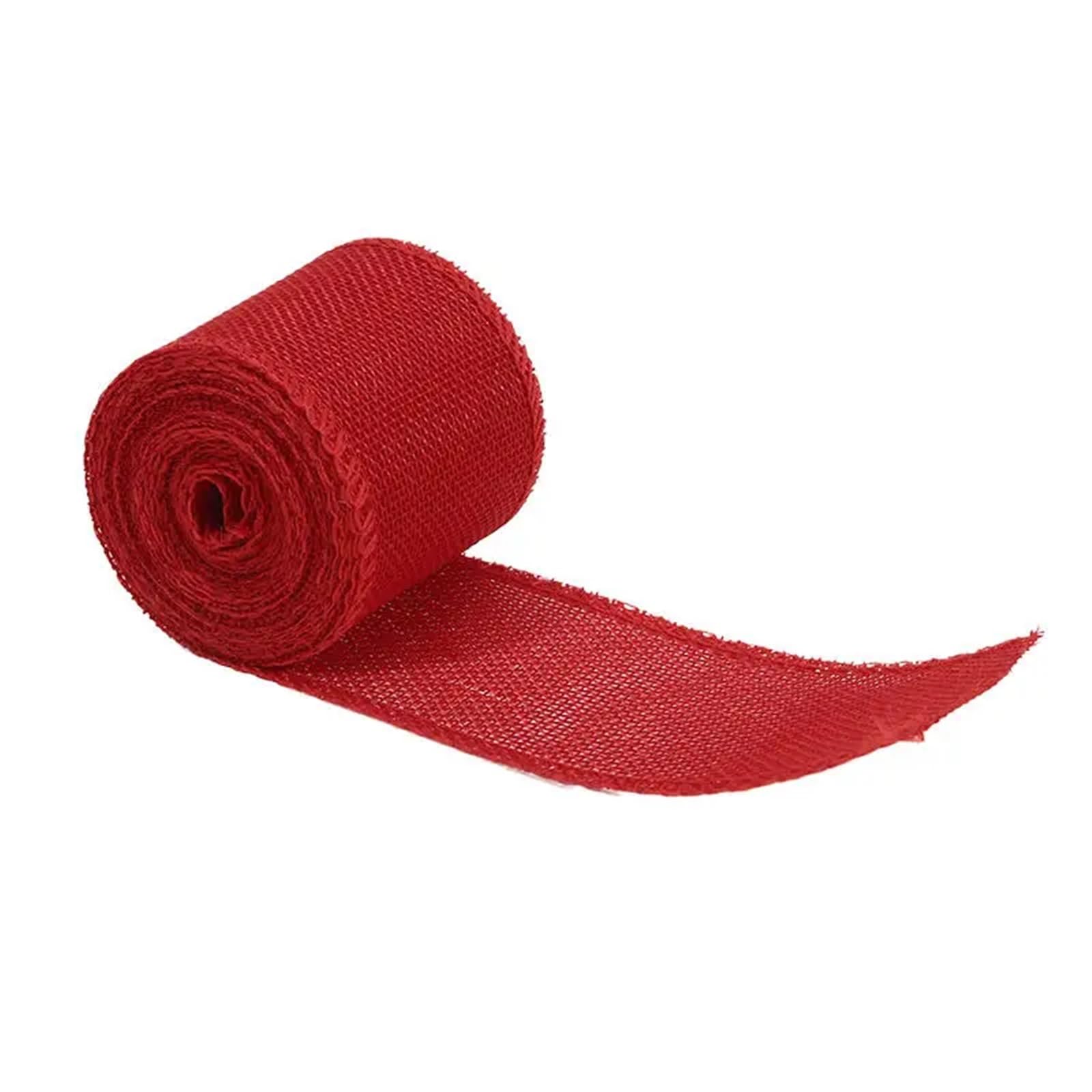 5M/Roll Burlap Ribbon Colorful Natural Jute Fabric Trims for DIY Wrapping Crafts Wedding Decor for Crafting Decorating Wrapping(Red)
