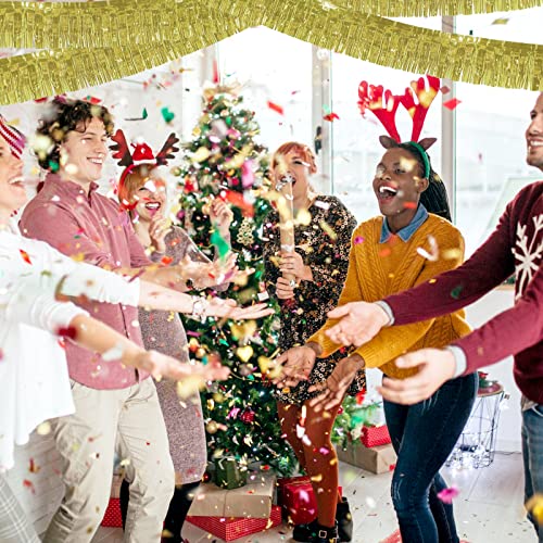 Image of 6 Pack 10 Feet Foil Fringe Garland Metallic Tinsel Streamers Banner Wall Hanging Curtain Backdrop Banner for Parade Floats, Thanksgiving, Christmas, Birthday, Halloween Party Decorations(Light Gold)