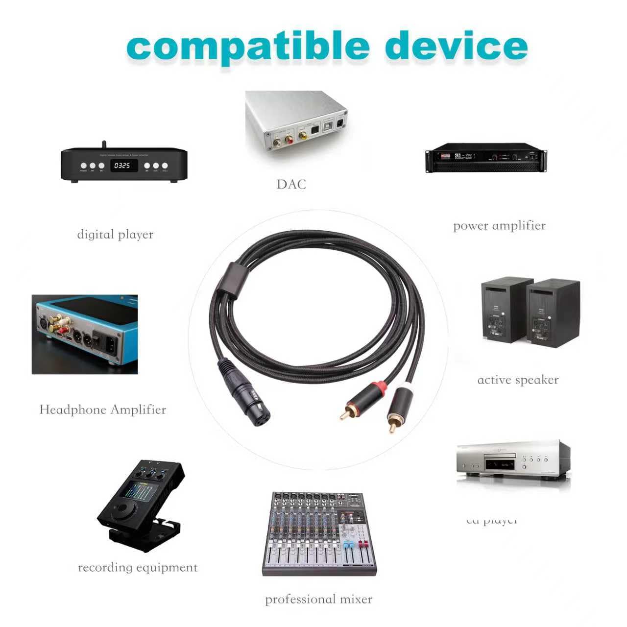 XLR kabel rozdzielacza żeńskiego na podwójny RCA Y, asymetryczny kabel rozgałęźny XLR żeński na 2 gniazda RCA/phono, kabel adaptera Y