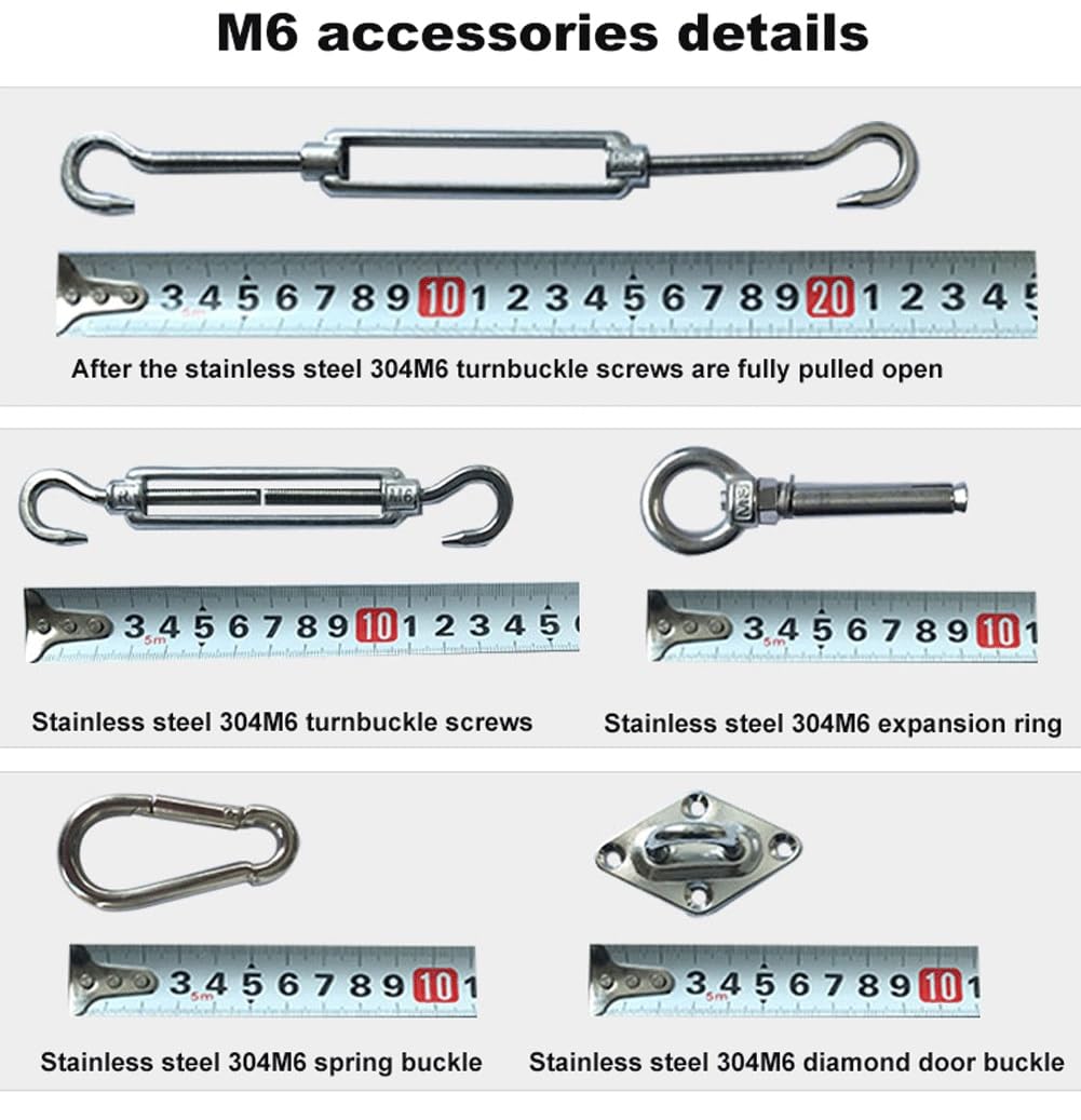 Kit Fissaggio Vela Ombreggiante, Materiale in Acciaio Inossidabile M6 per Tenda, per Giardino Triangolare e Quadrata Vele Ombreggianti