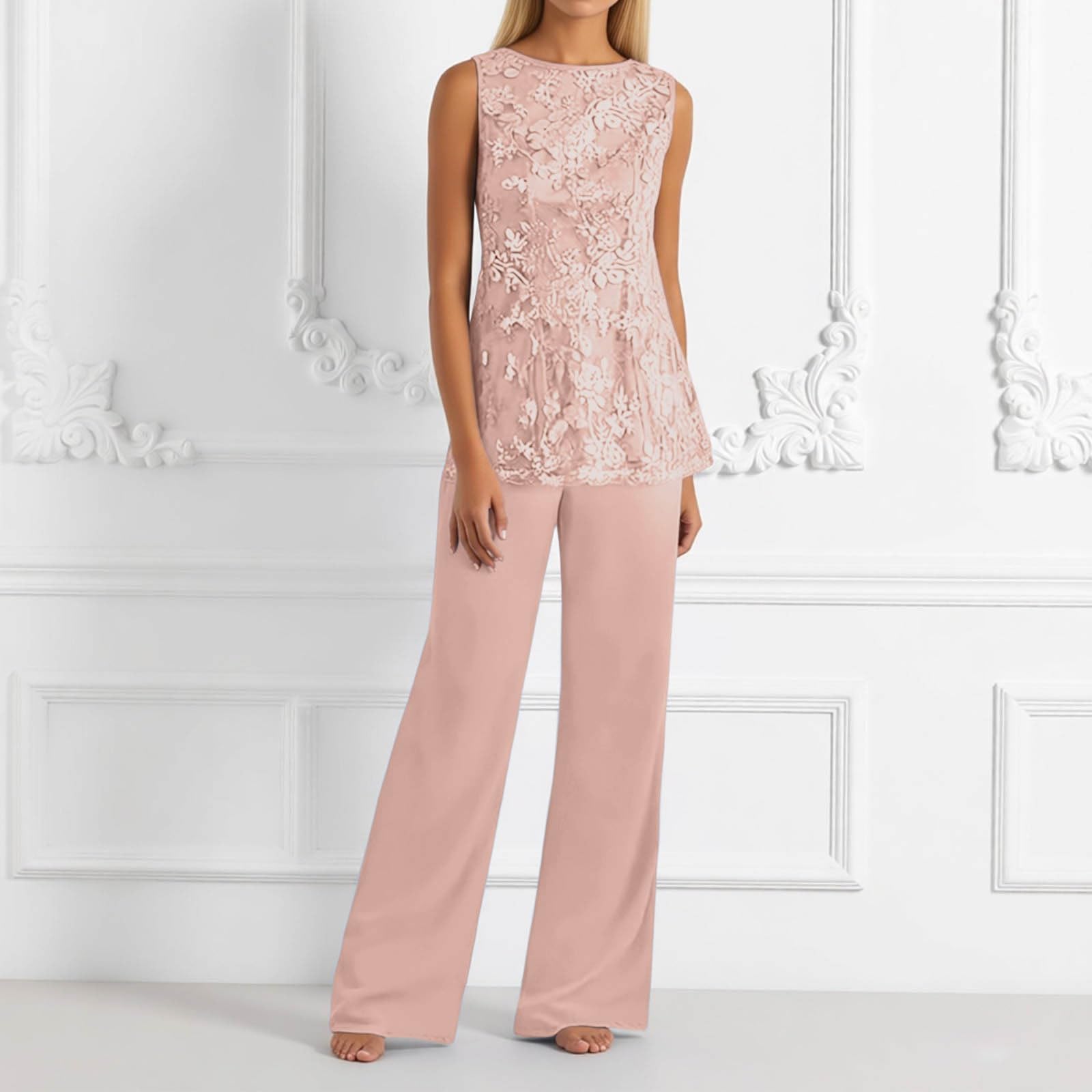 Ensemble Femme Chic et Elegant 3 Pièces Pantalons Costume De Soirée Cocktail Dentelle Costume Grande Taille Tenue