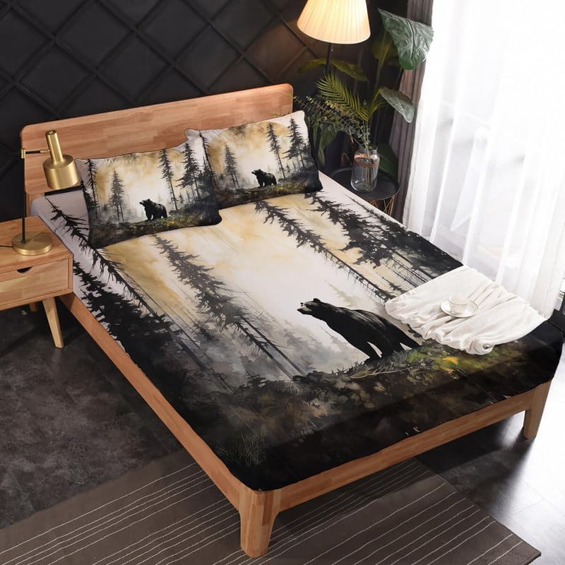 Miniatura 2 de Bear Sheets Queen - Sábanas de microfibra suave con bolsillo profundo y estampado sin arrugas, 4 piezas (1 sábana bajera, 1 sábana encimera, 2