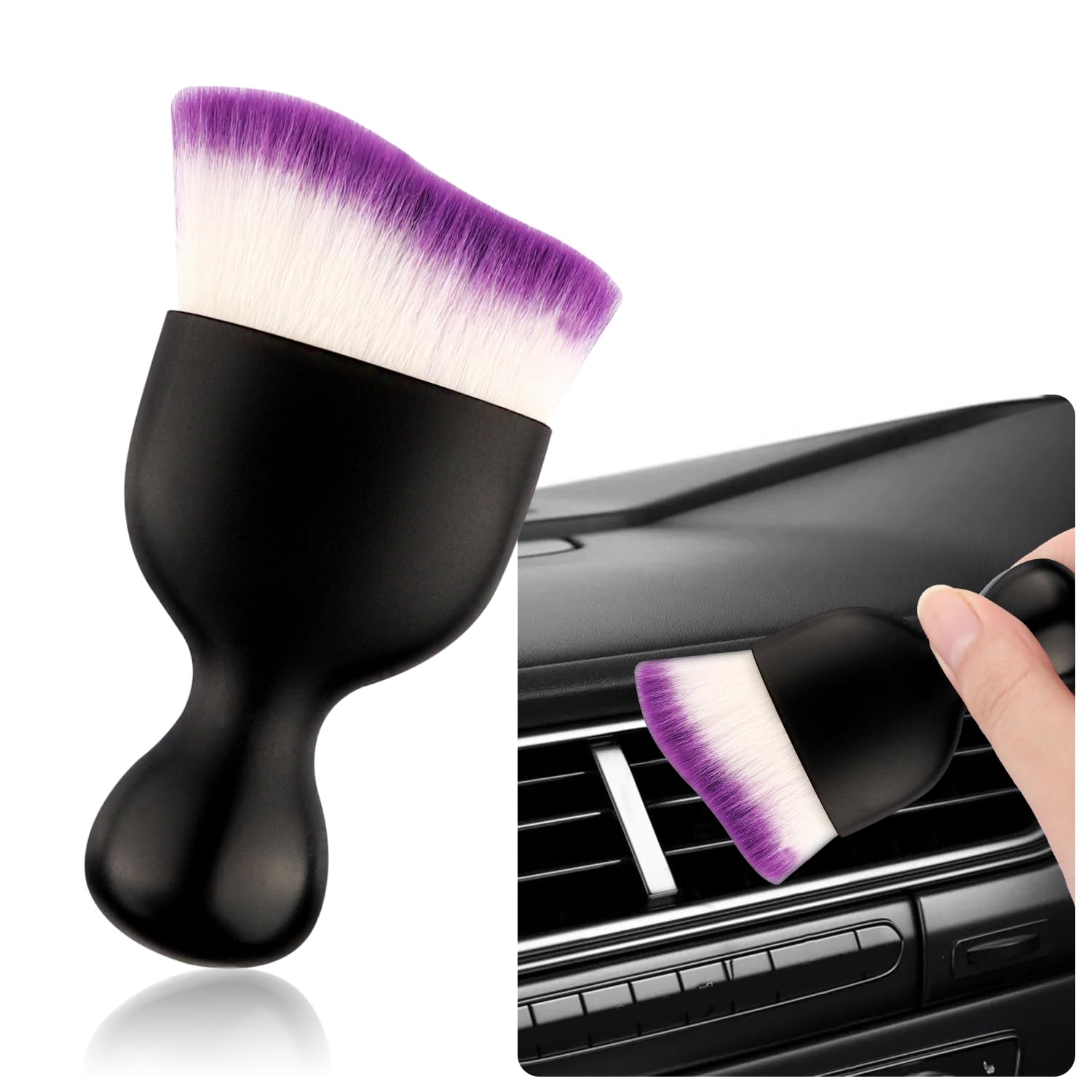 Car Detailing Brush,Soft Car Cleaning Brush with Curved Design for Dashboard,Air Vent,Multifunctional Car Interior Dust Sweeping Soft Brush Car Interior Cleaning Tool (White+Purple)