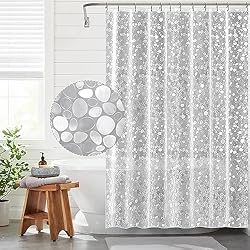 Alcampo Cortina Baño Funria Eva Cortina de Ducha Translúcida Impermeable para Baño, Cortinas Larga con Patrón de Guijarros 3D y Ganchos para Bañera, 180 x 180 CM (71 x 71 Pulgadas)