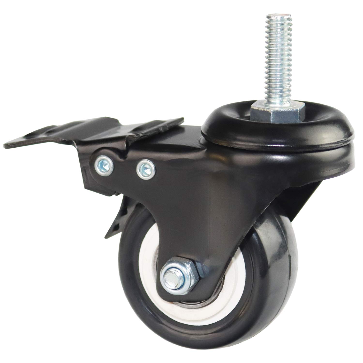 2 Inch Stem Casters, DICASAL Double Brakes Black PU Imperial Inch 5/16"-18x1" Screw Thread 360° Swivel Caster Wheels for Furture Carts DIY Stands 4 Pack