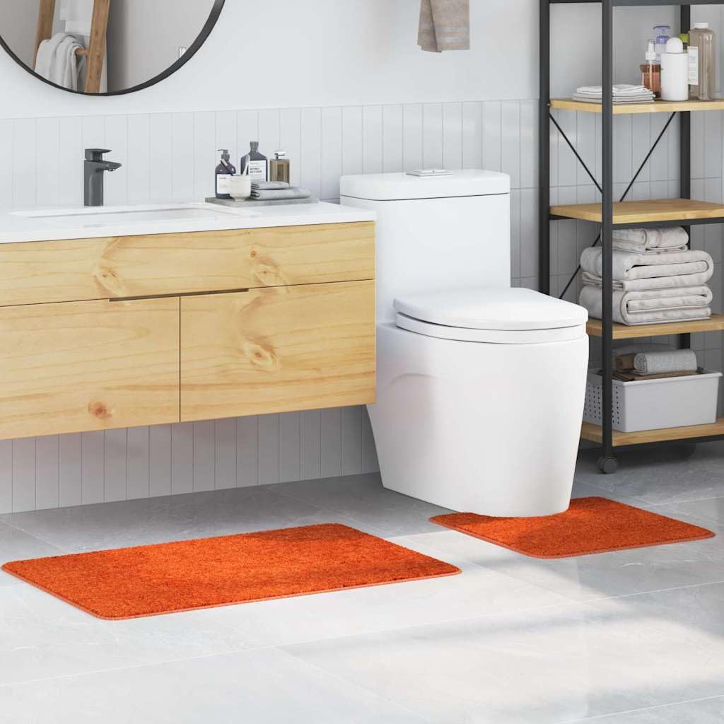 2 TLG. Badematten-Set Orange, rutschfeste Badvorleger mit Toilettenausschnitt 50x50cm und Badteppich 60x90cm aus weichem Polypropylen