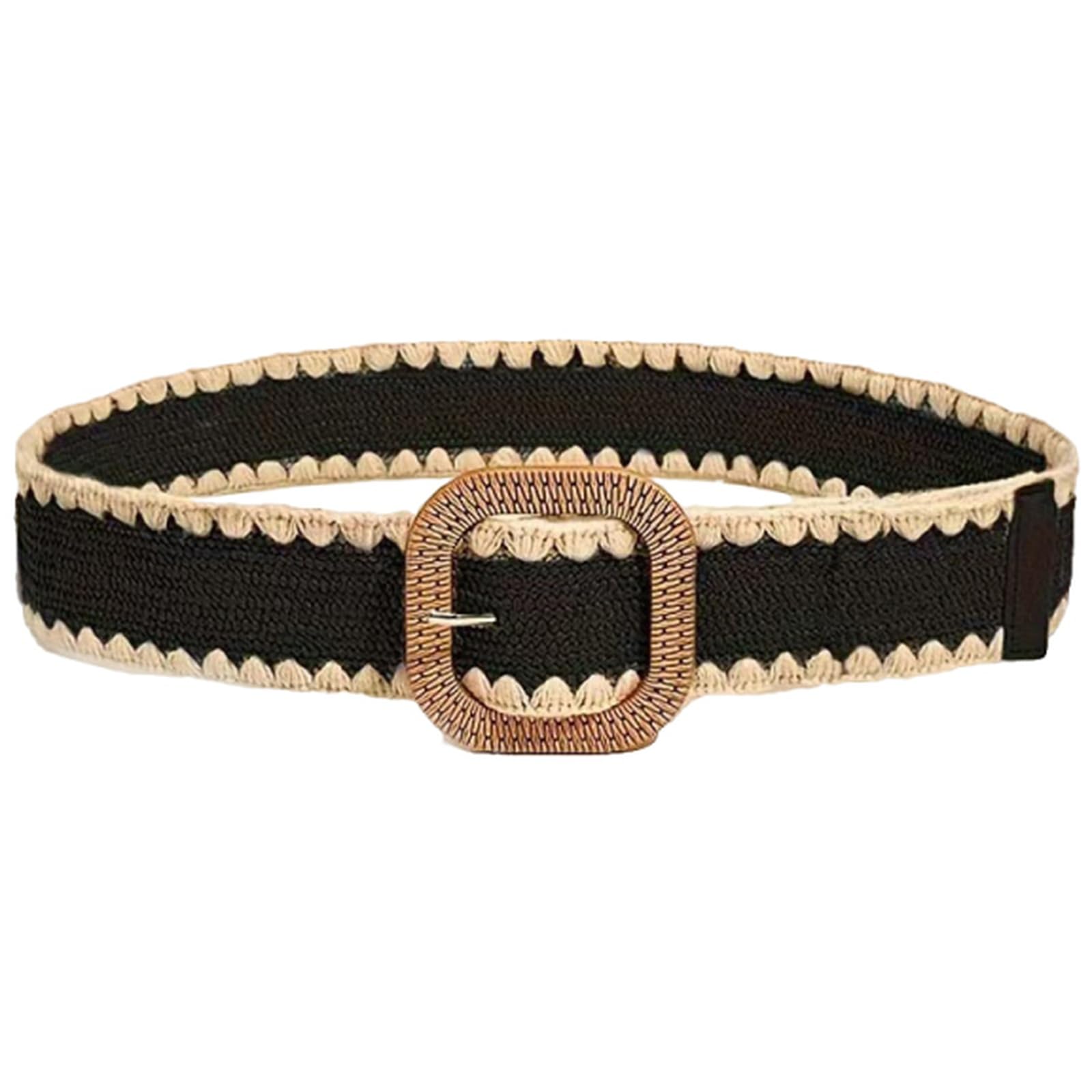 Agutalithic Women's Black-Style3 Boho Woven Hollow Straw/Canvas Belt 4Cm Wide Braided Rattan Strap Fashion Waistband For Dress Jeans Pants(130Cm/51, )