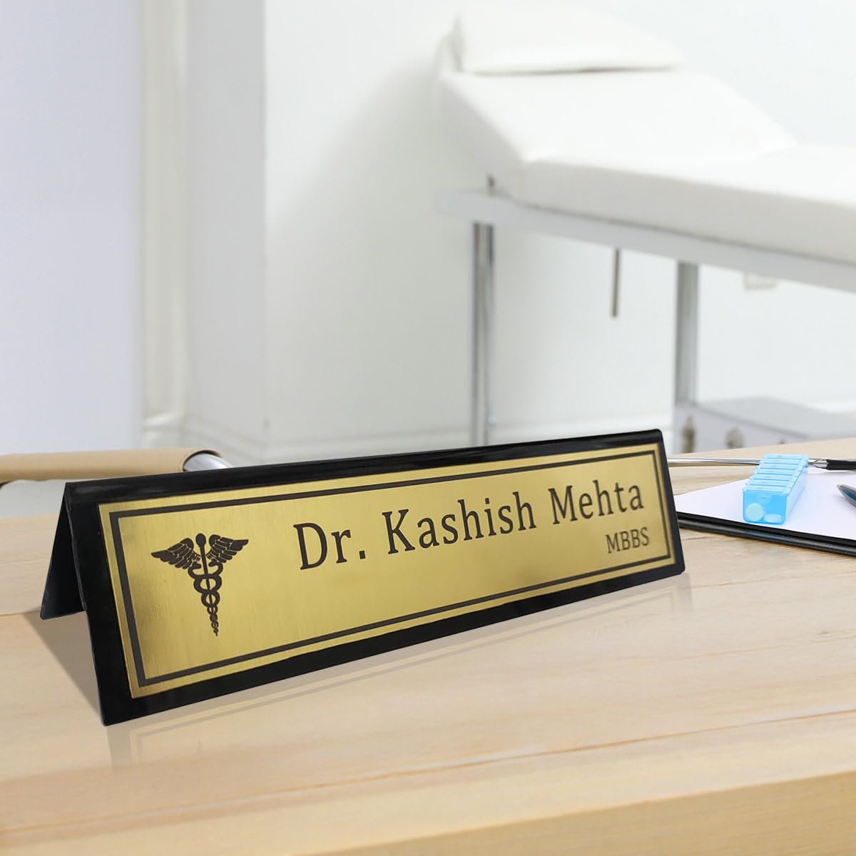 Personalized Acrylic Desk Name Plate - Custom Office Name Sign, Elegant Gift for Doctors, Advocates & Professionals (10x2.5 inches, Clear & Durable) (Brushed Gold)-picture-10