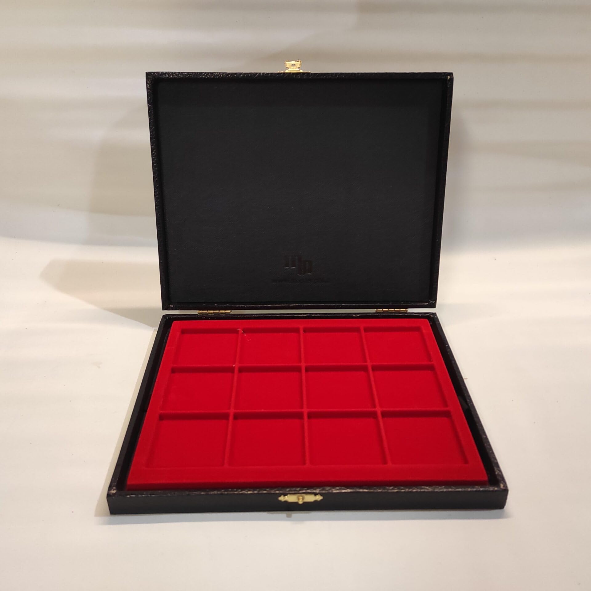 Bandeja para Monedas de colección 12 Compartimentos 47x47 mm, Caja numismática Artesanal, Interior Suave, Exterior en símil Piel Azul Marino