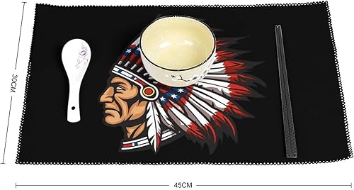 Miniatura 2 de Native American Indian Chief - Juego de 6 manteles individuales resistentes lavables para decoración de mesa de cena y fiesta