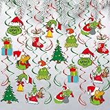 Grinch Party Decoration Merry Christmas Grinch Hanging Swirl Ceiling Decor Grinchmas Birthday Party Supplies 44 Pcs