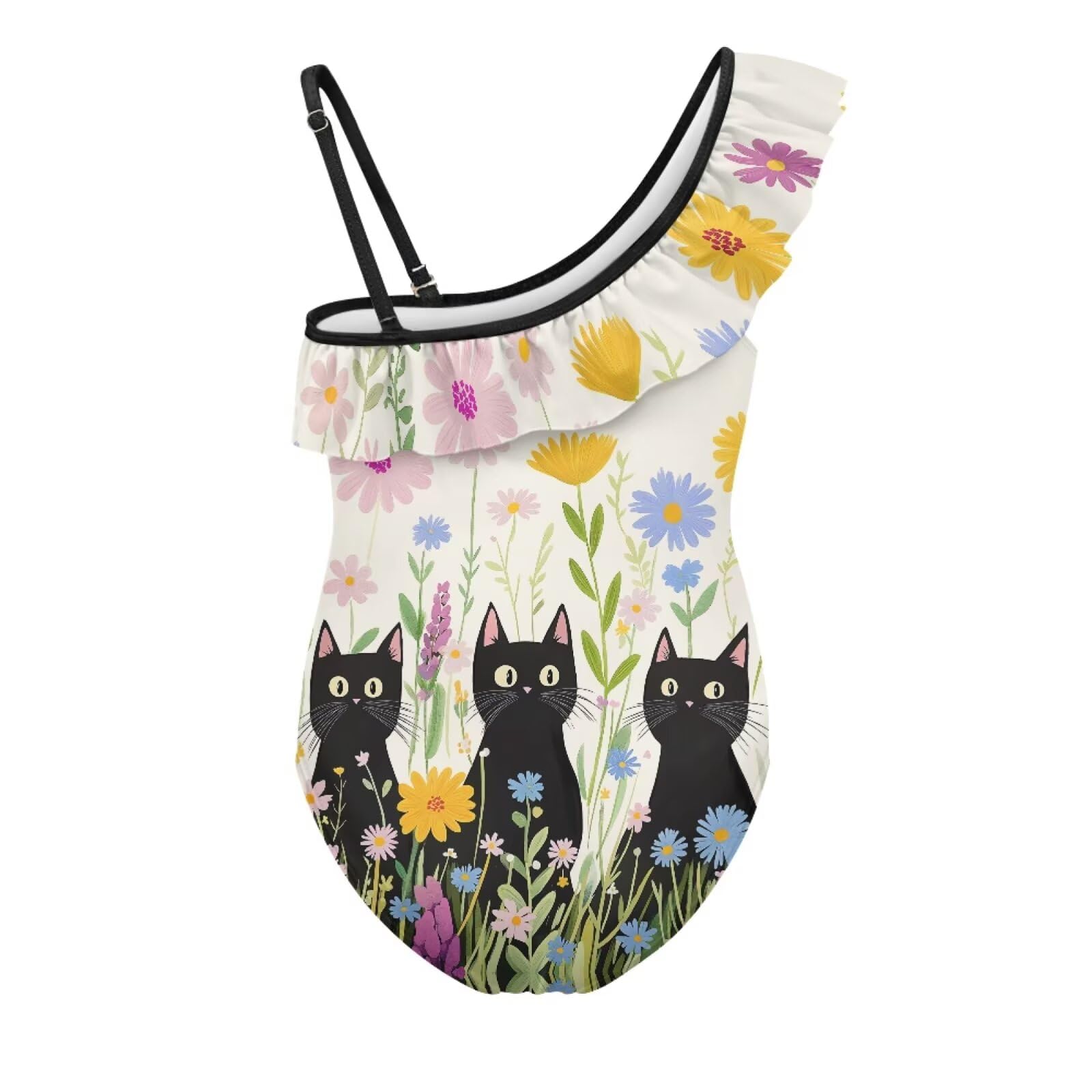 Jeiento Adorable Black Cat Swimsuits for Children Toddler Girls Quick Drying Bathing Suits Ruffle Girls Bathing Suit for Swimming Pool 3-4 Years