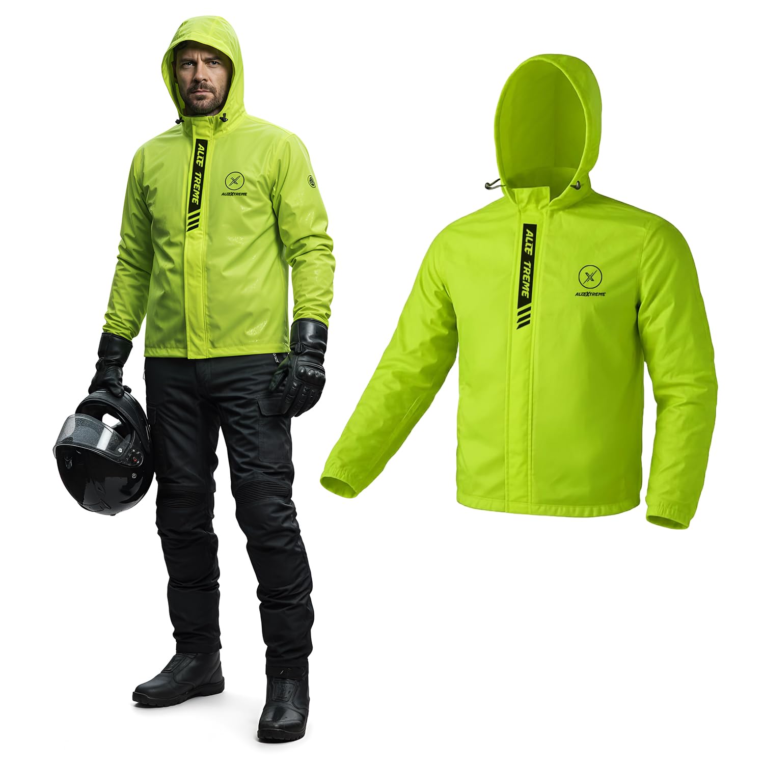 Allextreme EVA Raincoat 130 GSM with Full Sleeves Standard Length Lightweight Unisex Rain Jacket Water Resistant Outdoor Travel Rainwear for Bike Riders Men and Women (L, Pack of 1, Neon Green)-picture-1