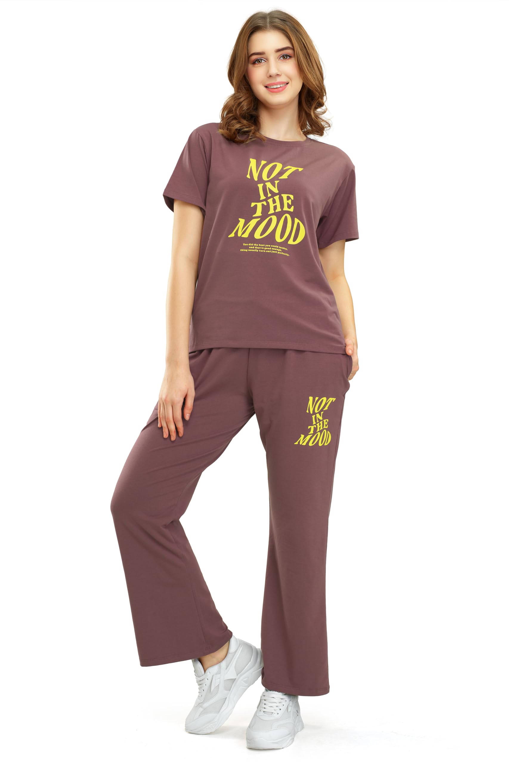 zeyo Women's Cotton Typography Wide Bottom Night Suit Set of Top & Pyjama-picture-48