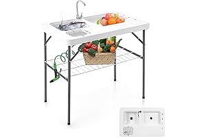 VINGLI Folding Fish Cleaning Table with Outdoor Sink