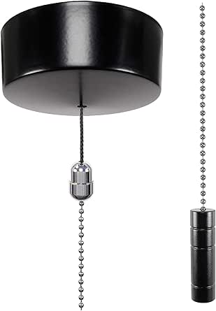 ElekTek Premium Black Bathroom Light Pull Cord Switch Kit - Black Cylinder Chrome Chain : Amazon ...
