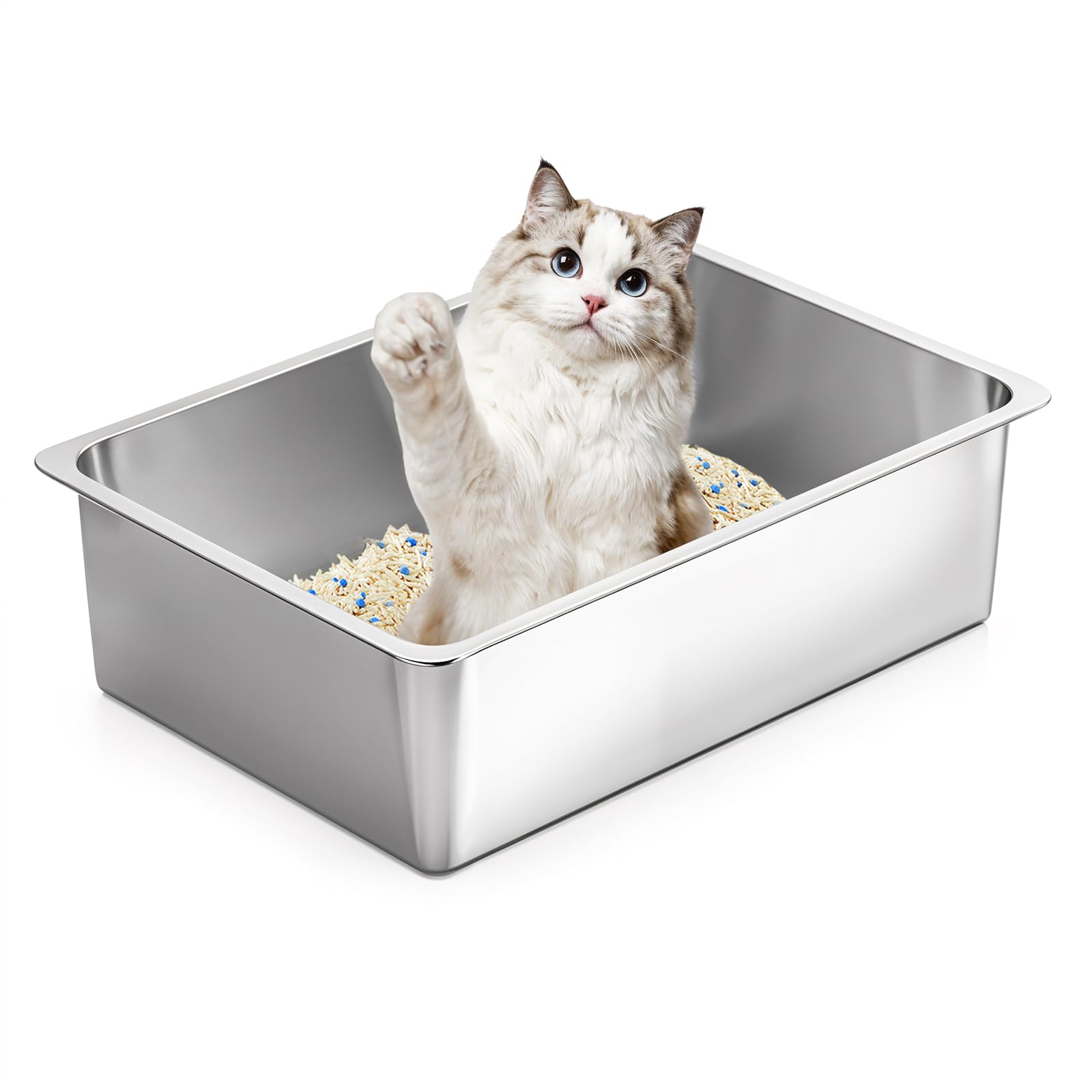 Photo 1 of Kirecoo Large Stainless Steel Cat Litter Box, High Sided, Non-Stick