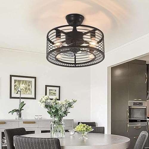 Miniatura 17 de A Million 18" Crystal Caged Ceiling Fan with Lights, Industrial Enclosed Ceiling Fan Light with Remote Control, 3 Speed Silent for Farmhouse