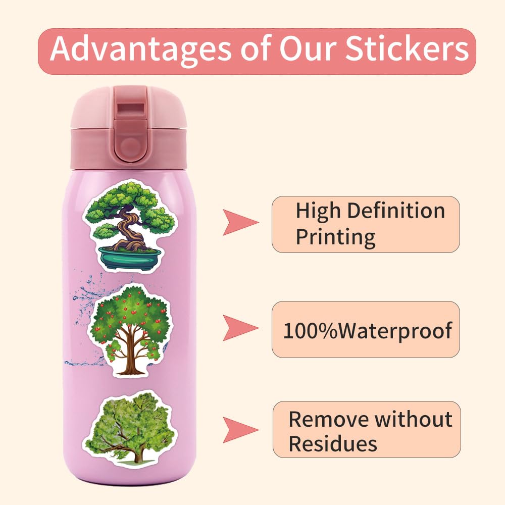 100PCS Tree and Plant Waterproof Stickers for Kids Teens Adults,Nature Plant Decals Decorative Water Bottles Diaries Laptops Phones Notebooks Travel Case Skateboard Luggage Albums Crafts - Image 4