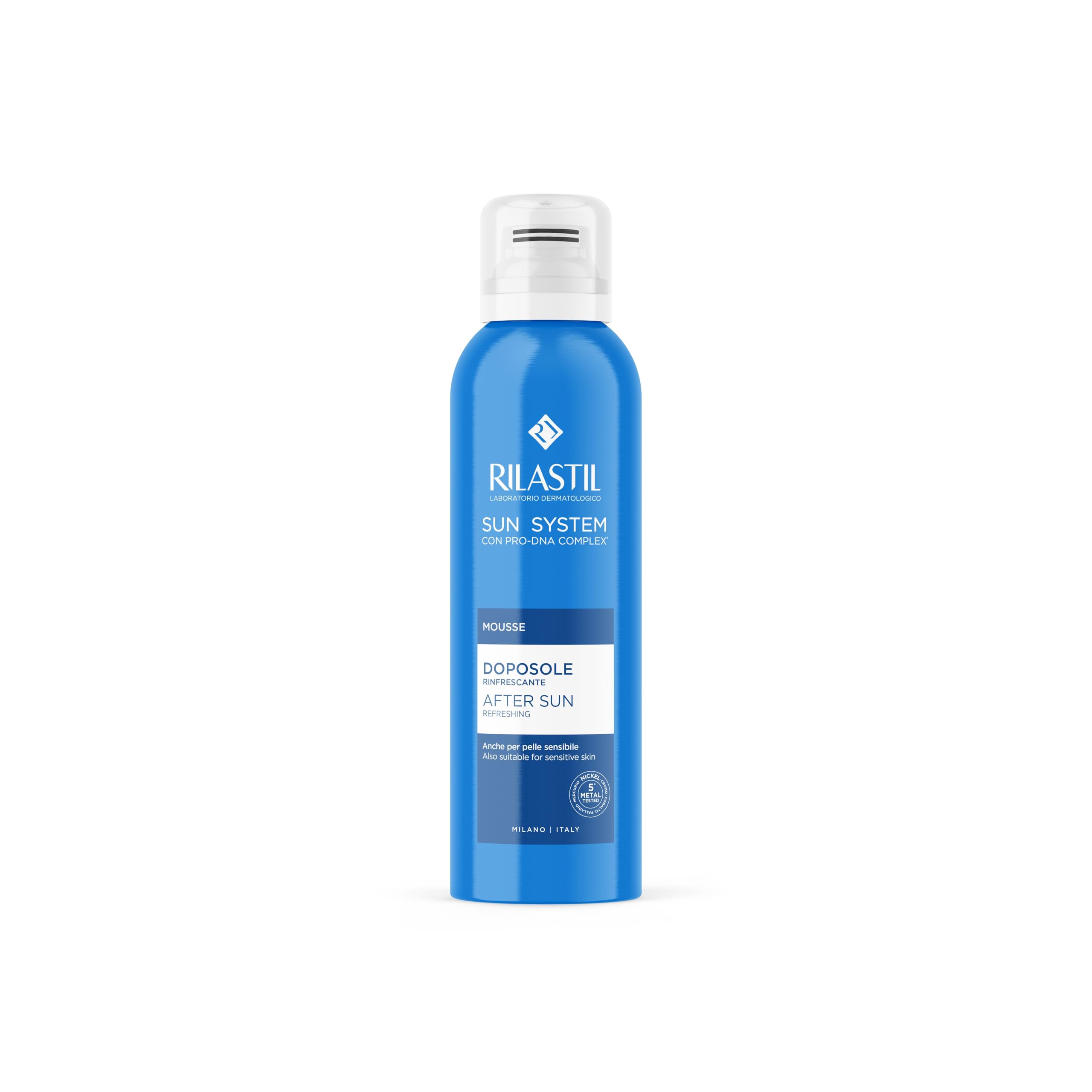 Rilastil Sun System Mousse Doposole Rinfrescante per Pelle Sensibile con Pantenolo, Aloe ed Estratto di Calendula, 200 ml