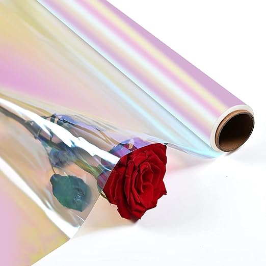 POPGIFTU Iridescent Cellophane Wrap (15M x 86CM) Holographic Iridescent