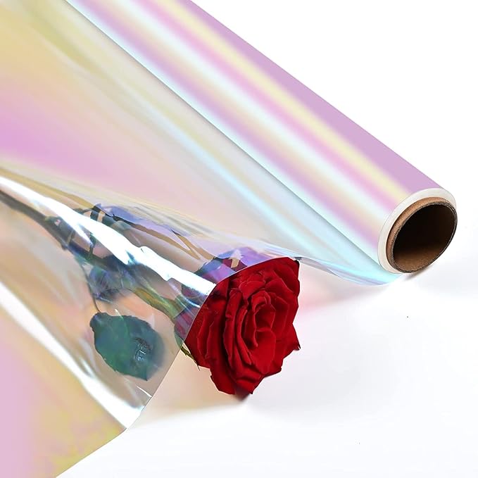 POPGIFTU Iridescent Cellophane Wrap (15M x 86CM) Holographic Iridescent