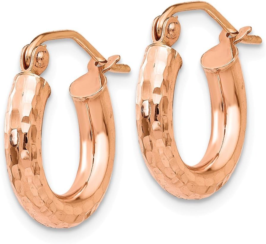 14k Rose Gold Small Diamond-Cut Tube Hoop Earrings 14mm - Image 2