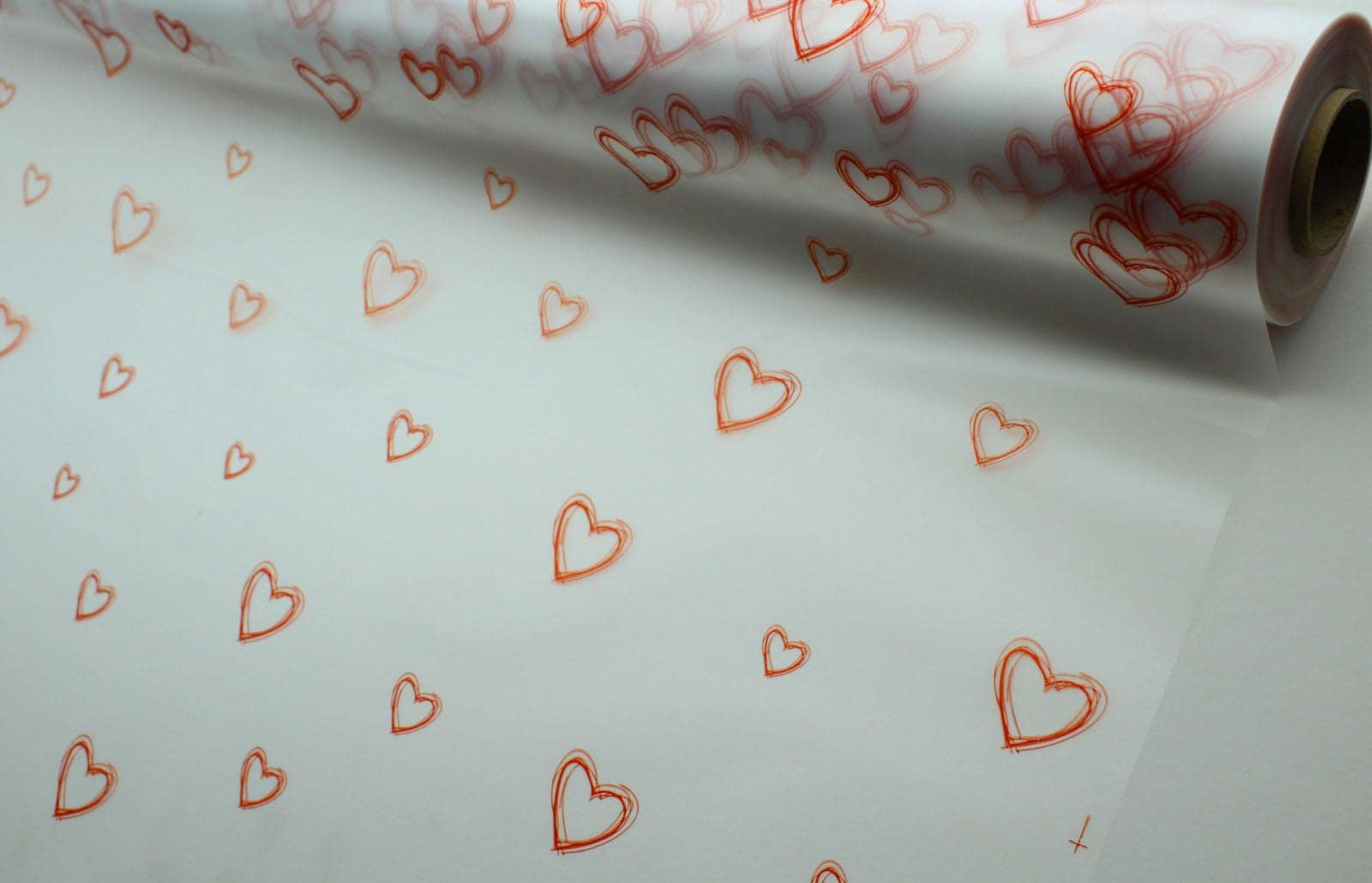 50m Valentine Hearts Frosted Florist Cellophane Gift Wrap Red (4870-50)