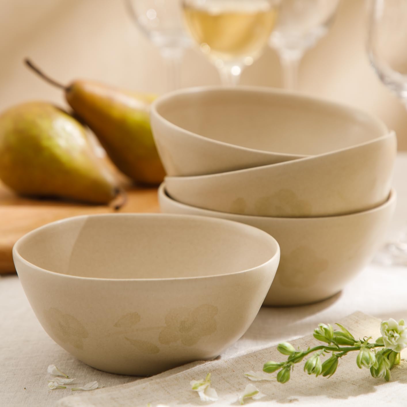 Bloomhouse - 2 Time Oprah's Favorite Things - Made in Portugal Hand Painted 6.4 Inch Cereal Bowls Set of 4 - Porto Petals Floral Soup Bowl Set - Lilly Cream