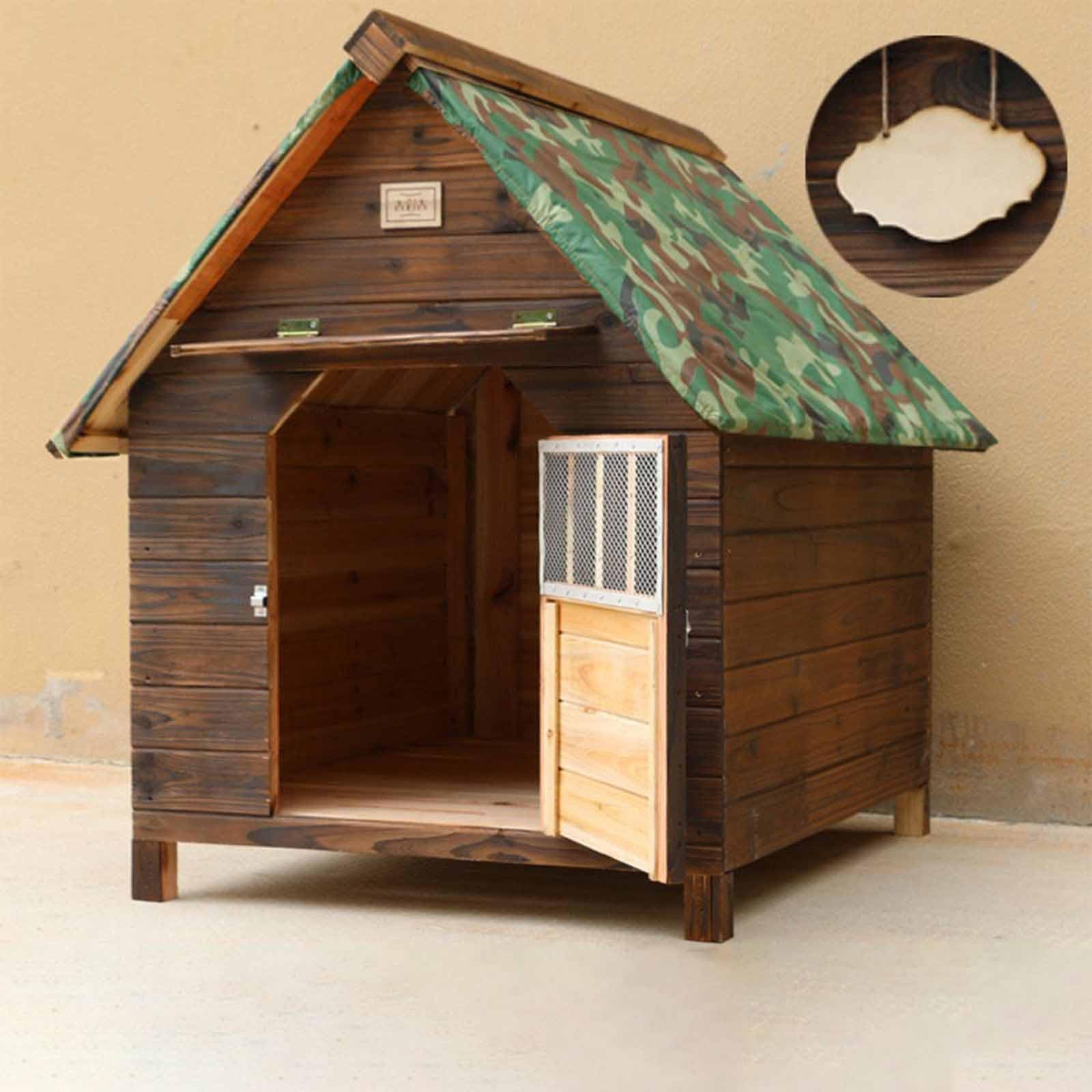 Cuccia per cani in legno con tetto incernierato, portico coperto e 2 finestre, resistente alle intemperie per esterni per un comodo riparo