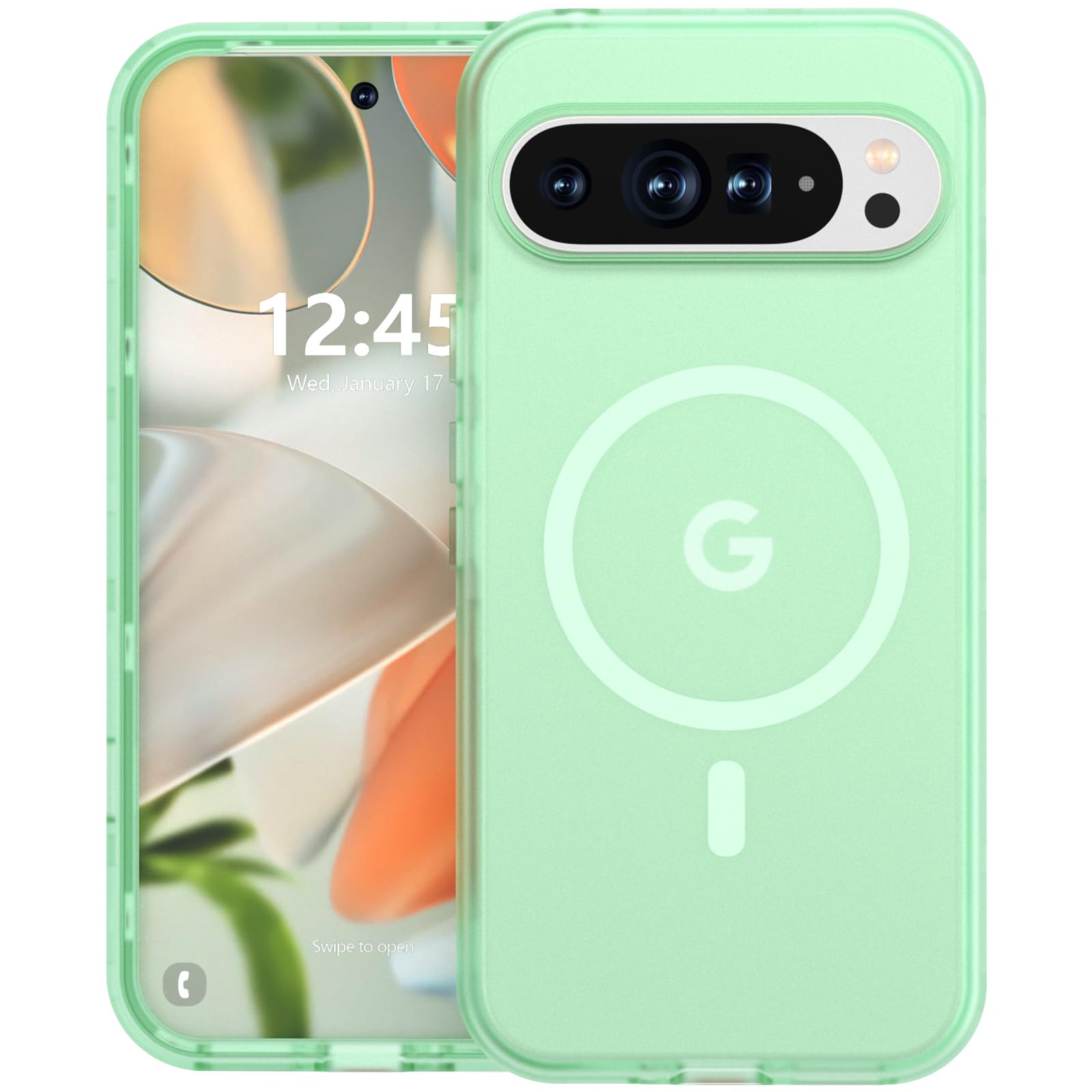 ANNSD for Google Pixel 9 Pro XL Case,Magnetic Matte Shockproof Cover,Translucent Full Body Protective Multilayer 3 in 1 Anti Drop Anti Scratch for Women Men(Green)