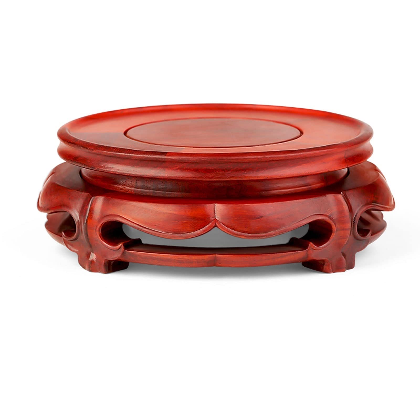 MPOPO Bonsai Pedestal Rotatable Vase Base Carved Ornaments Stone Buddha Statue Wooden Handicraft Bracket Flower Pot Vase Display Stands Pedestal Base(L)