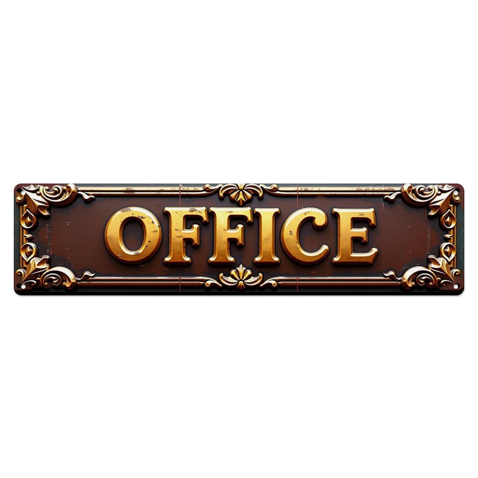 Office Sign Ornate Gold Border Vintage Metal Tin Sign Retro Wall Decor for Home Bar Garage Cafe, Indoor & Outdoor Decorative Metal Poster, 4x16 Inch