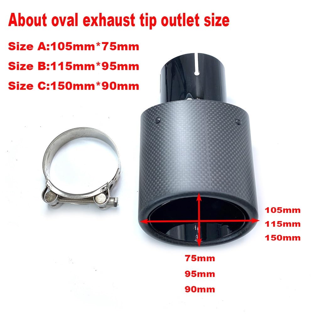 Cola De Escape Coche 1 Uds. Puntas de escape ovaladas inclinadas for coche, escapes fibra carbono mate, tubos ovalados, silenciador negro inoxidable, puntas dobles(60mm-130mm Oval)
